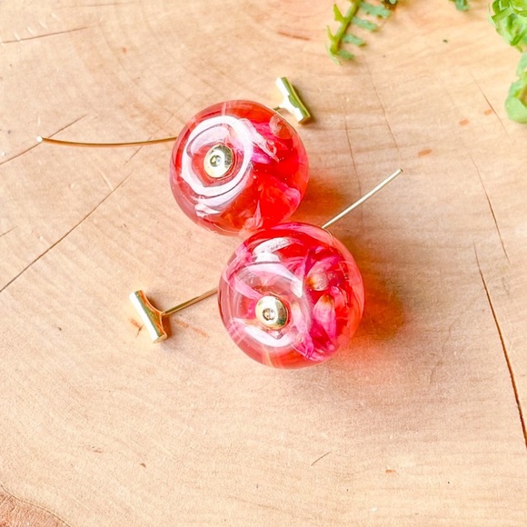 Cherry Earrings Dangle Drop Flower Resin Fruit Aesthetic Minimal Ear Bar Stud - Picture 4 of 6